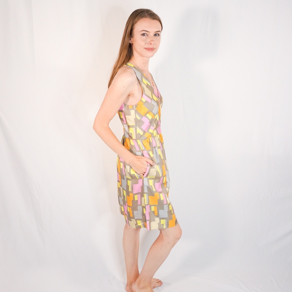 MILLY Color Block Abstract Dress Silk Mini Dress 4 - Picture 2 of 7